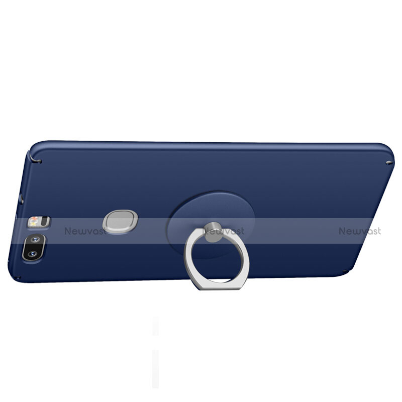 Hard Rigid Plastic Matte Finish Cover with Finger Ring Stand for Huawei Honor V8 Blue