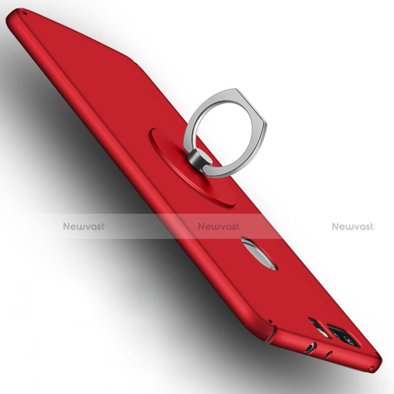 Hard Rigid Plastic Matte Finish Cover with Finger Ring Stand for Huawei Honor V8 Red