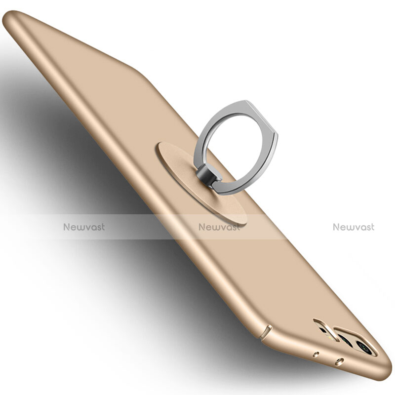 Hard Rigid Plastic Matte Finish Cover with Finger Ring Stand for Huawei P10 Plus Gold