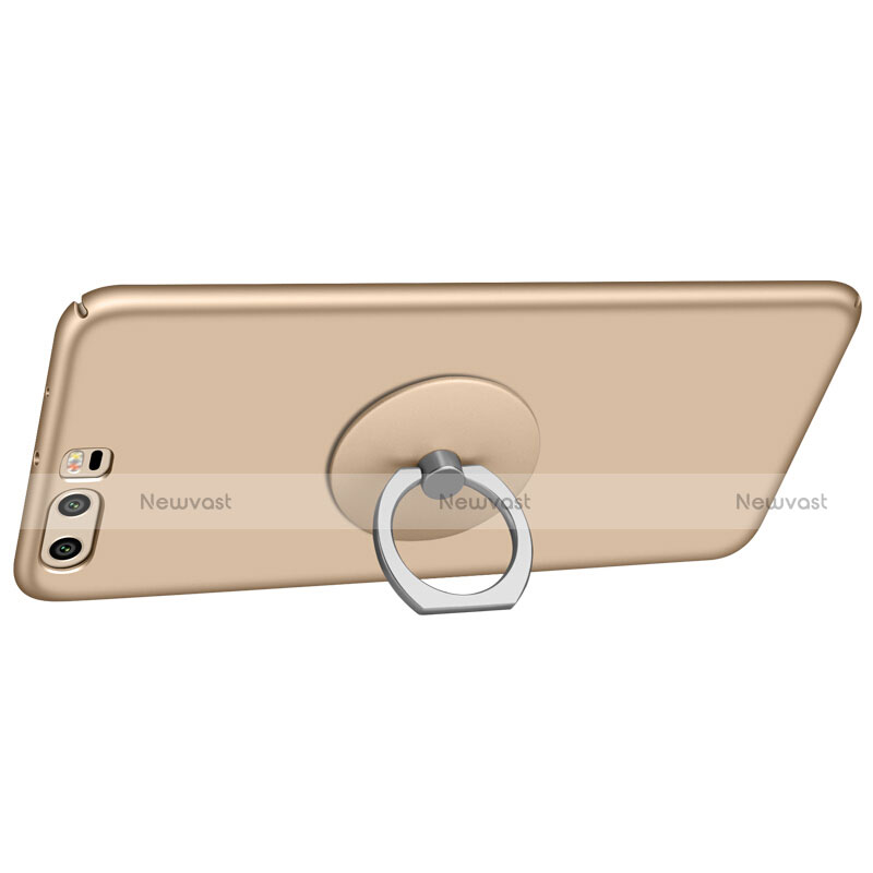 Hard Rigid Plastic Matte Finish Cover with Finger Ring Stand for Huawei P10 Plus Gold