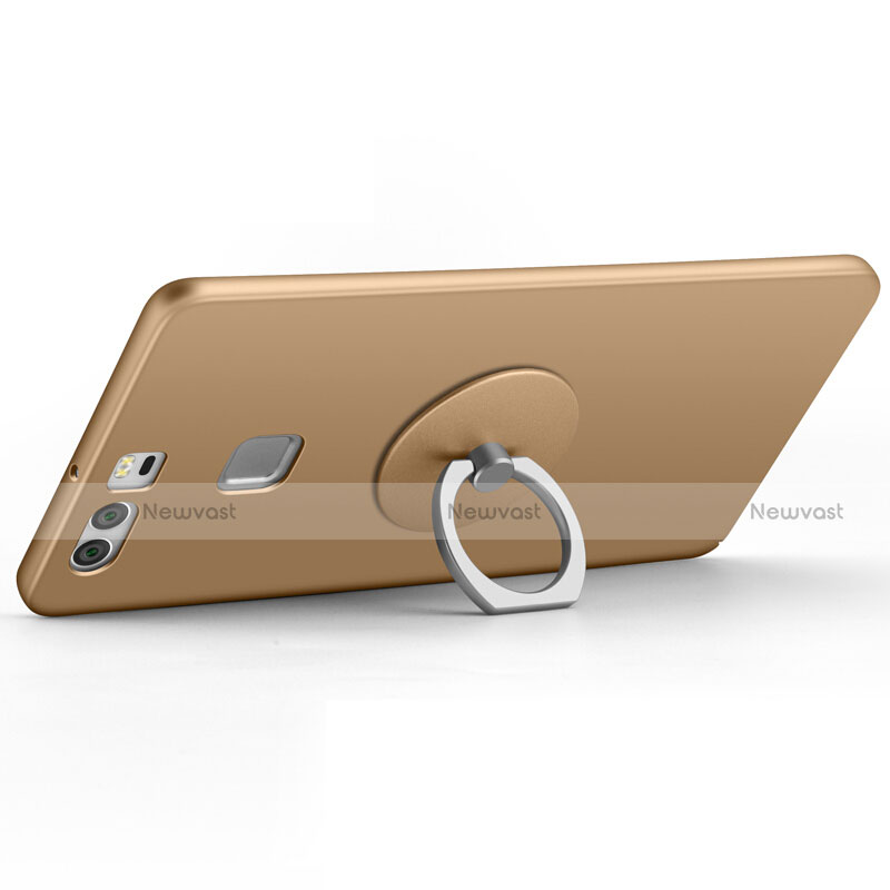 Hard Rigid Plastic Matte Finish Cover with Finger Ring Stand for Huawei P9 Plus Gold