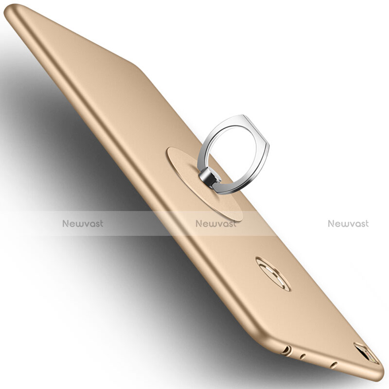 Hard Rigid Plastic Matte Finish Cover with Finger Ring Stand for Xiaomi Mi Max 2 Gold