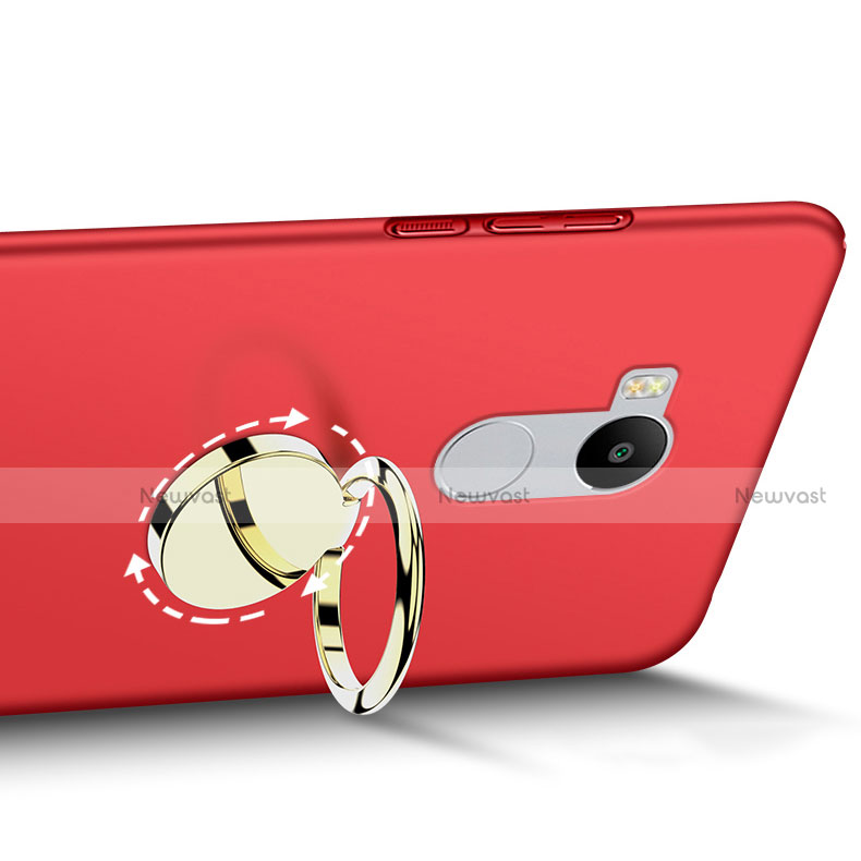 Hard Rigid Plastic Matte Finish Cover with Finger Ring Stand for Xiaomi Redmi 4 Prime High Edition Red