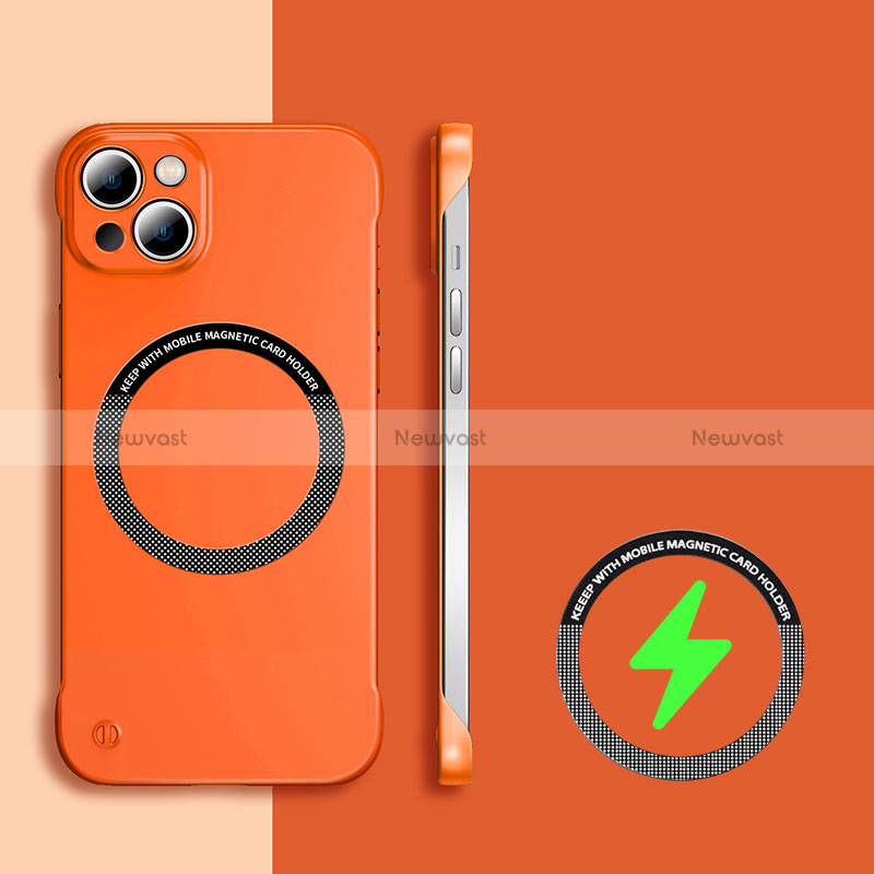 Hard Rigid Plastic Matte Finish Frameless Case Back Cover with Mag-Safe Magnetic for Apple iPhone 15 Plus Orange