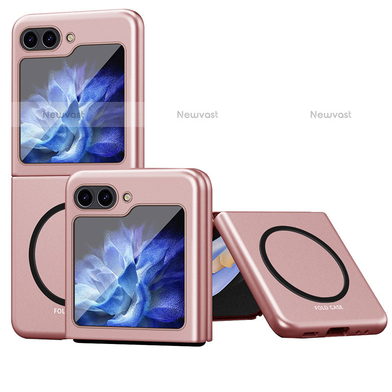 Hard Rigid Plastic Matte Finish Frameless Case Back Cover with Mag-Safe Magnetic QH1 for Samsung Galaxy Z Flip5 5G Rose Gold