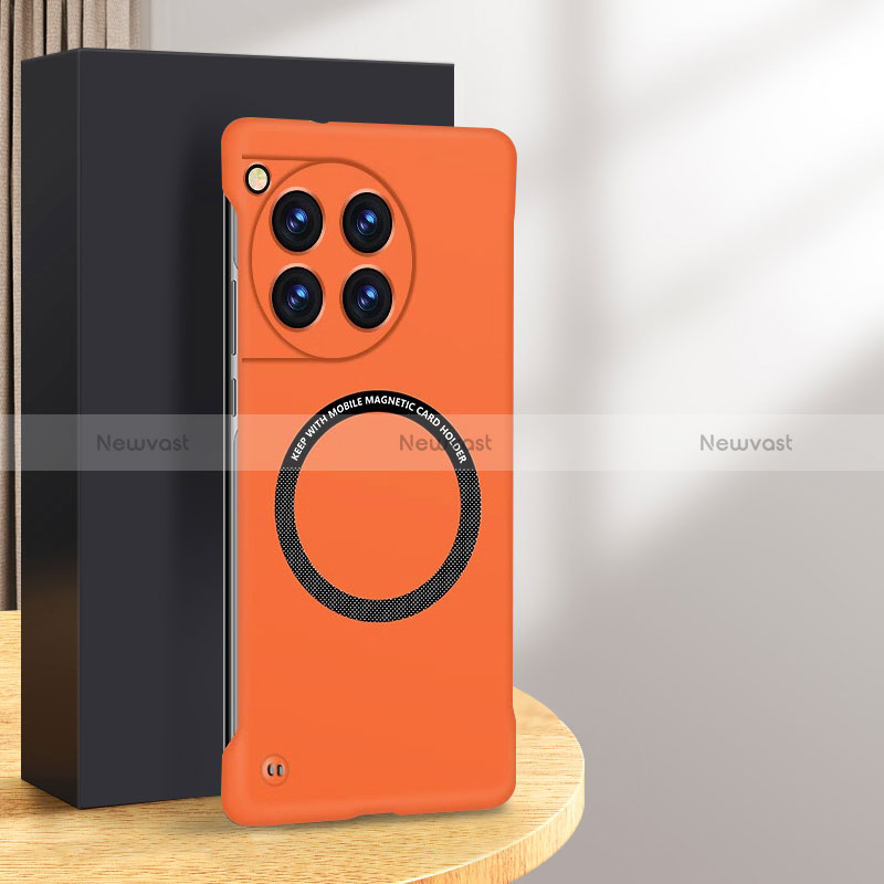 Hard Rigid Plastic Matte Finish Frameless Case Back Cover with Mag-Safe Magnetic S02 for OnePlus 12R 5G Orange