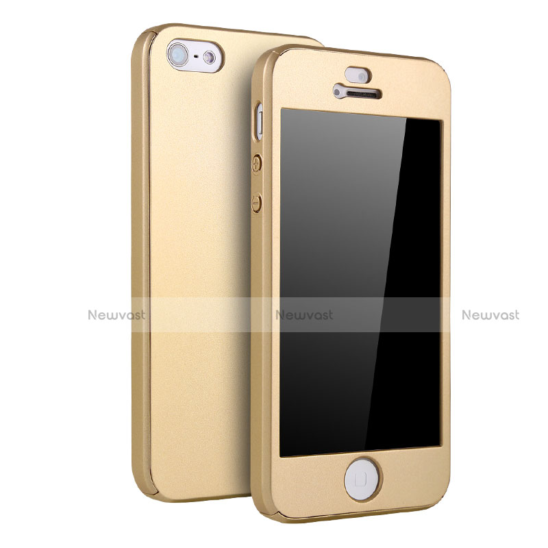 Hard Rigid Plastic Matte Finish Front and Back Case 360 Degrees Cover for Apple iPhone 5S Gold