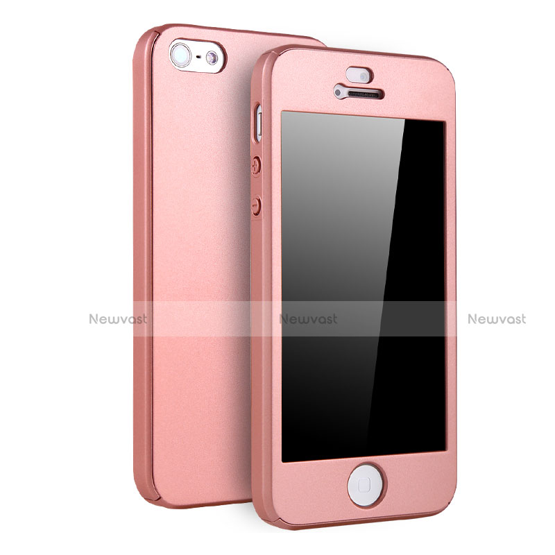 Hard Rigid Plastic Matte Finish Front and Back Case 360 Degrees Cover for Apple iPhone 5S Rose Gold