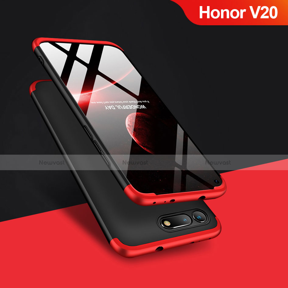 Hard Rigid Plastic Matte Finish Front and Back Case 360 Degrees Q01 for Huawei Honor View 20 Red and Black