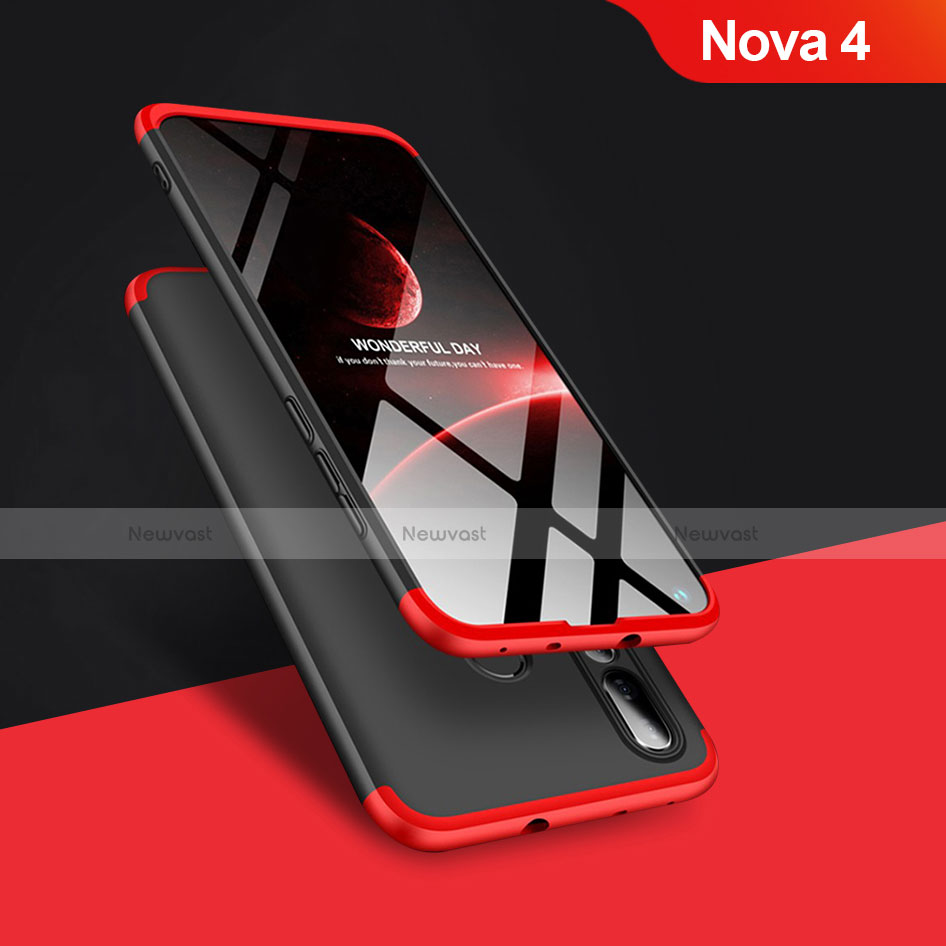 Hard Rigid Plastic Matte Finish Front and Back Case 360 Degrees Q01 for Huawei Nova 4 Red and Black