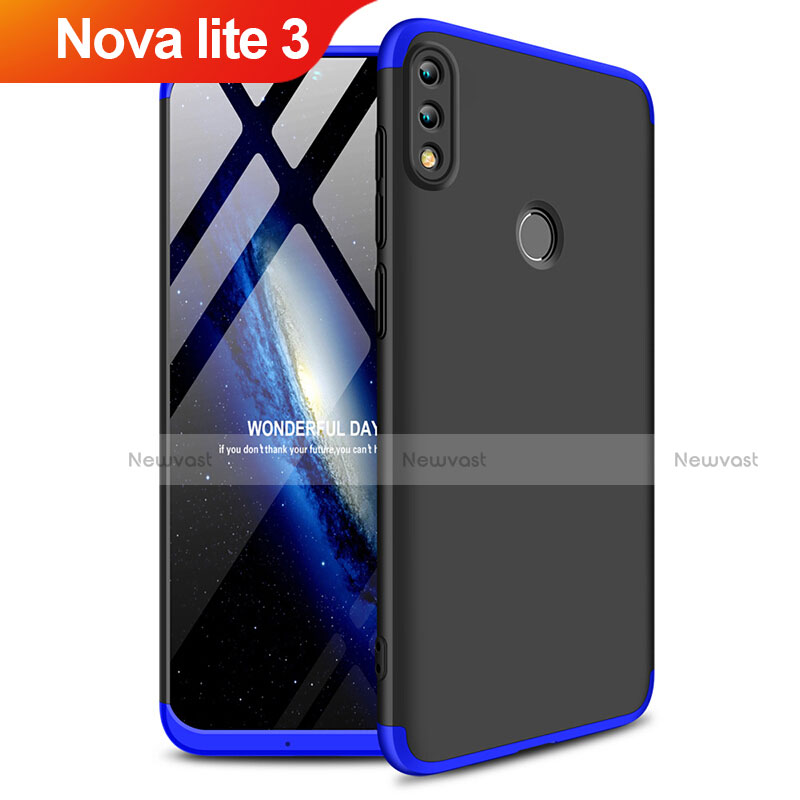 Hard Rigid Plastic Matte Finish Front and Back Case 360 Degrees Q01 for Huawei Nova Lite 3 Blue and Black