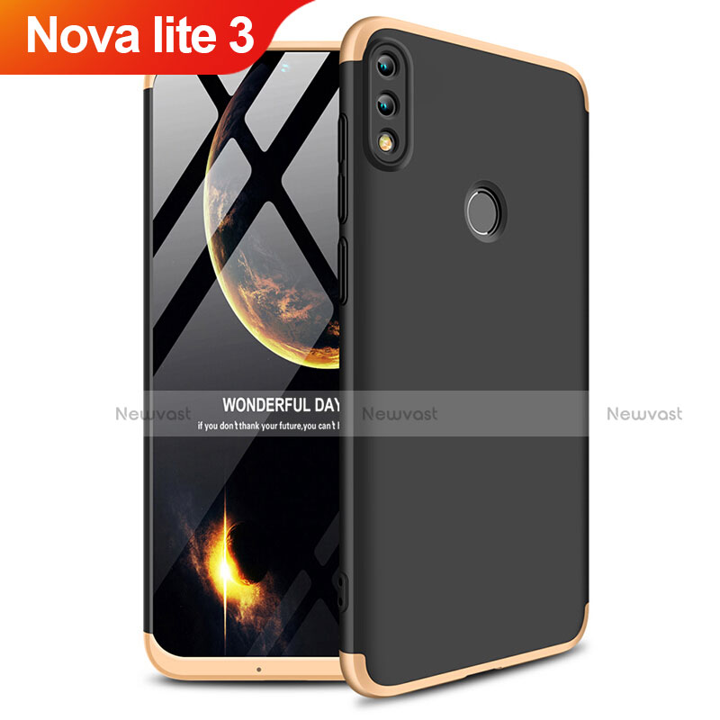 Hard Rigid Plastic Matte Finish Front and Back Case 360 Degrees Q01 for Huawei Nova Lite 3 Gold and Black