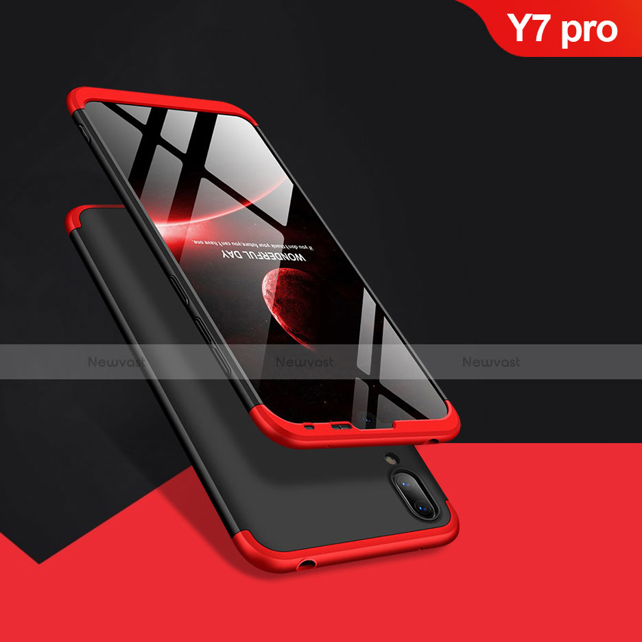 Hard Rigid Plastic Matte Finish Front and Back Case 360 Degrees Q01 for Huawei Y7 (2019) Red and Black