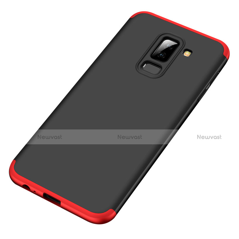 Hard Rigid Plastic Matte Finish Front and Back Case 360 Degrees with Finger Ring Stand Q02 for Samsung Galaxy A6 Plus (2018) Red and Black