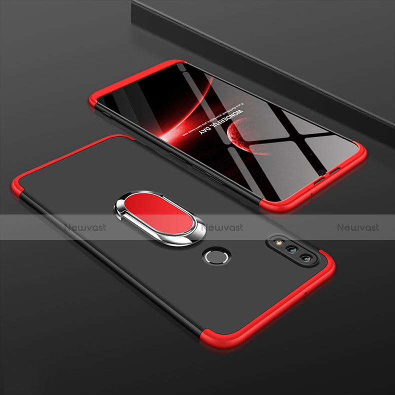 Hard Rigid Plastic Matte Finish Front and Back Case 360 Degrees with Magnetic Finger Ring Stand for Huawei Enjoy 9 Plus Red and Black