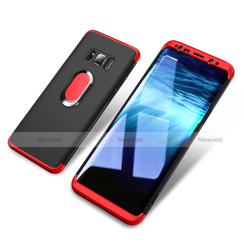 Hard Rigid Plastic Matte Finish Front and Back Case 360 Degrees with Magnetic Finger Ring Stand for Samsung Galaxy S8 Red and Black