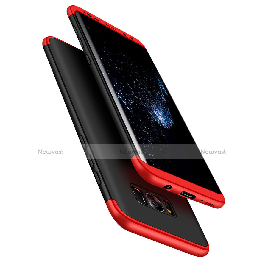 Hard Rigid Plastic Matte Finish Front and Back Case 360 Degrees with Magnetic Finger Ring Stand for Samsung Galaxy S8 Red and Black