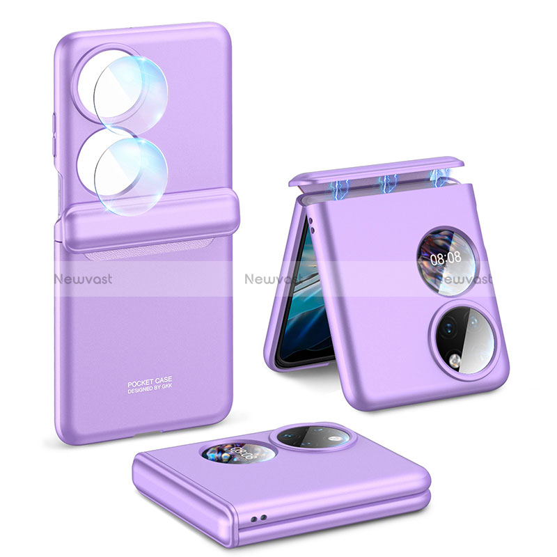 Hard Rigid Plastic Matte Finish Front and Back Cover Case 360 Degrees AC3 for Huawei P50 Pocket Purple