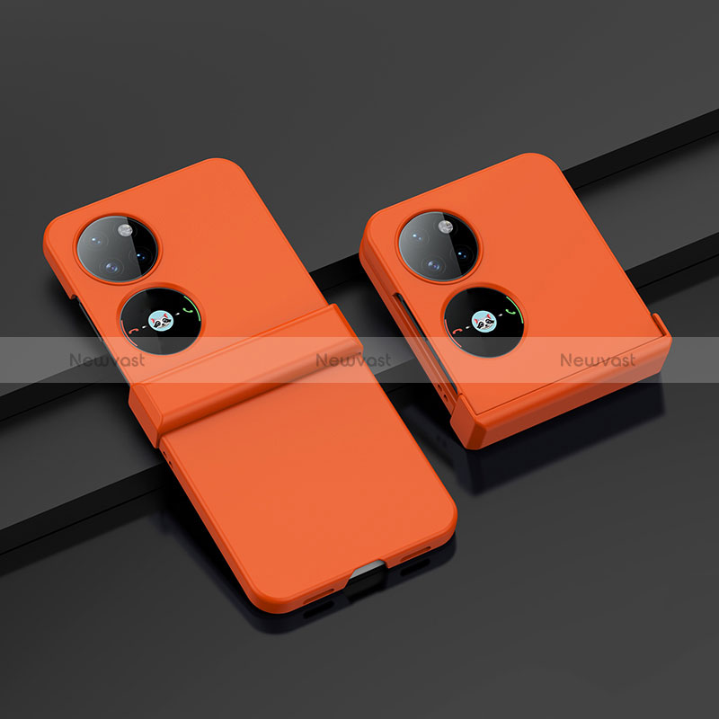 Hard Rigid Plastic Matte Finish Front and Back Cover Case 360 Degrees BH1 for Huawei P50 Pocket Orange