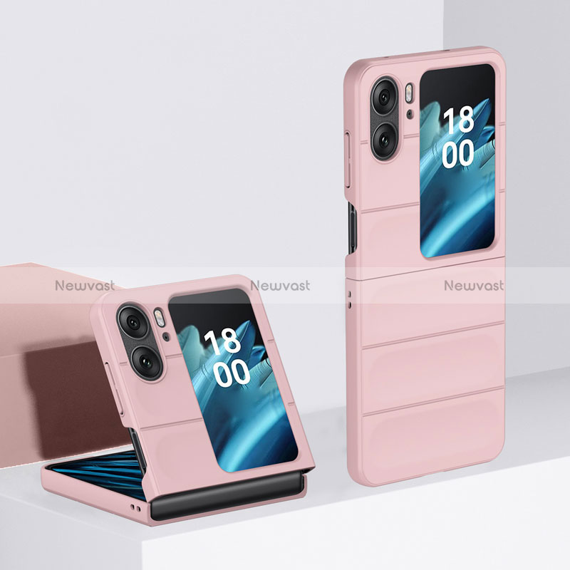 Hard Rigid Plastic Matte Finish Front and Back Cover Case 360 Degrees BH1 for Oppo Find N2 Flip 5G Pink