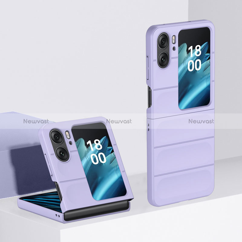 Hard Rigid Plastic Matte Finish Front and Back Cover Case 360 Degrees BH1 for Oppo Find N2 Flip 5G Purple