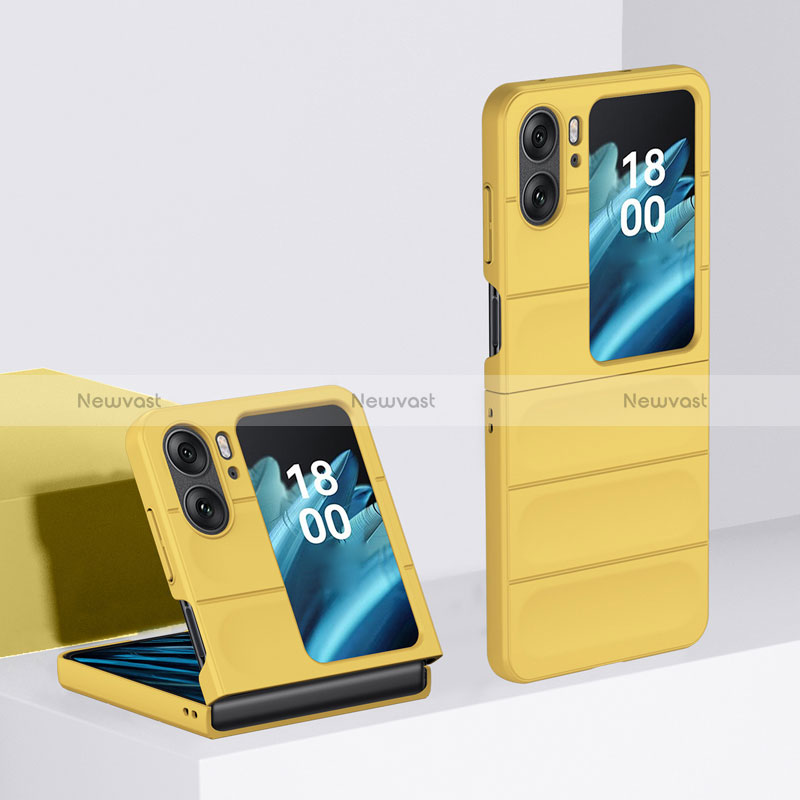 Hard Rigid Plastic Matte Finish Front and Back Cover Case 360 Degrees BH1 for Oppo Find N2 Flip 5G Yellow