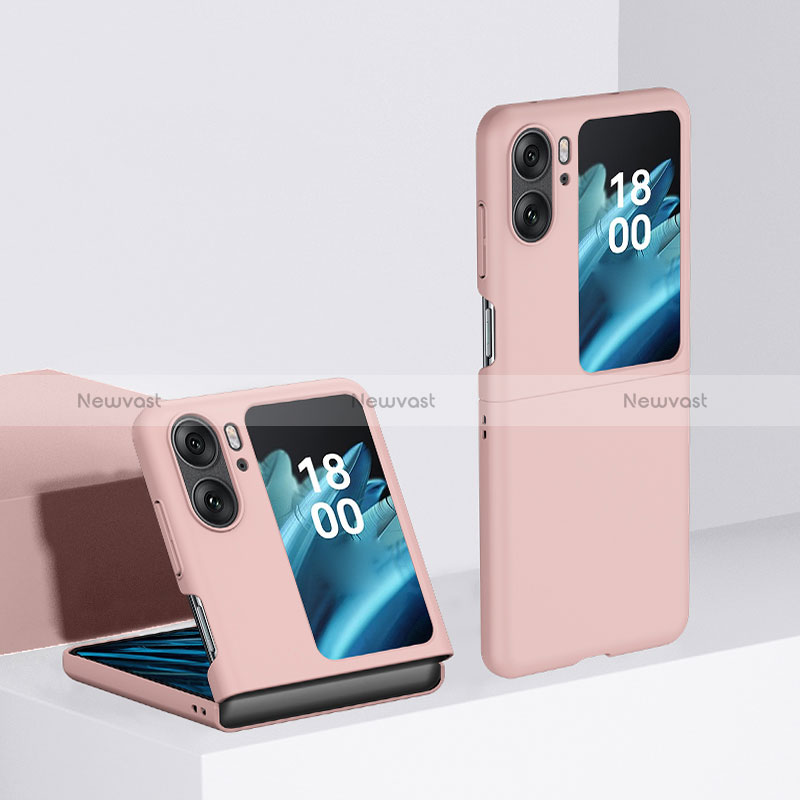 Hard Rigid Plastic Matte Finish Front and Back Cover Case 360 Degrees BH2 for Oppo Find N2 Flip 5G Pink