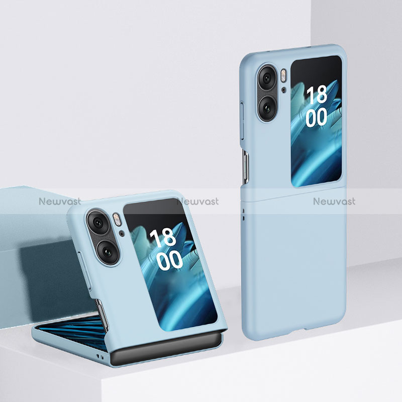 Hard Rigid Plastic Matte Finish Front and Back Cover Case 360 Degrees BH2 for Oppo Find N2 Flip 5G Sky Blue