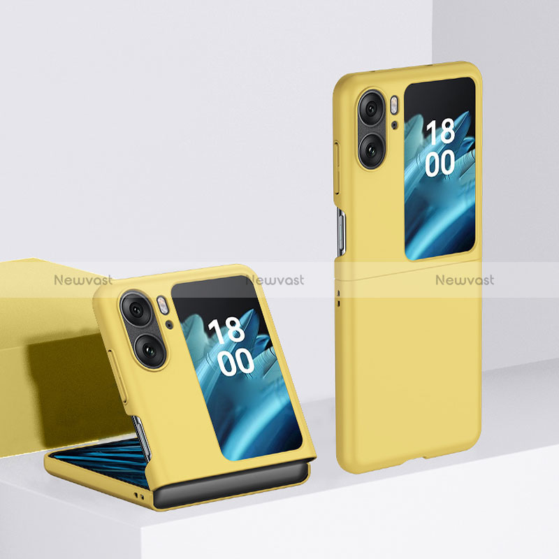 Hard Rigid Plastic Matte Finish Front and Back Cover Case 360 Degrees BH2 for Oppo Find N2 Flip 5G Yellow