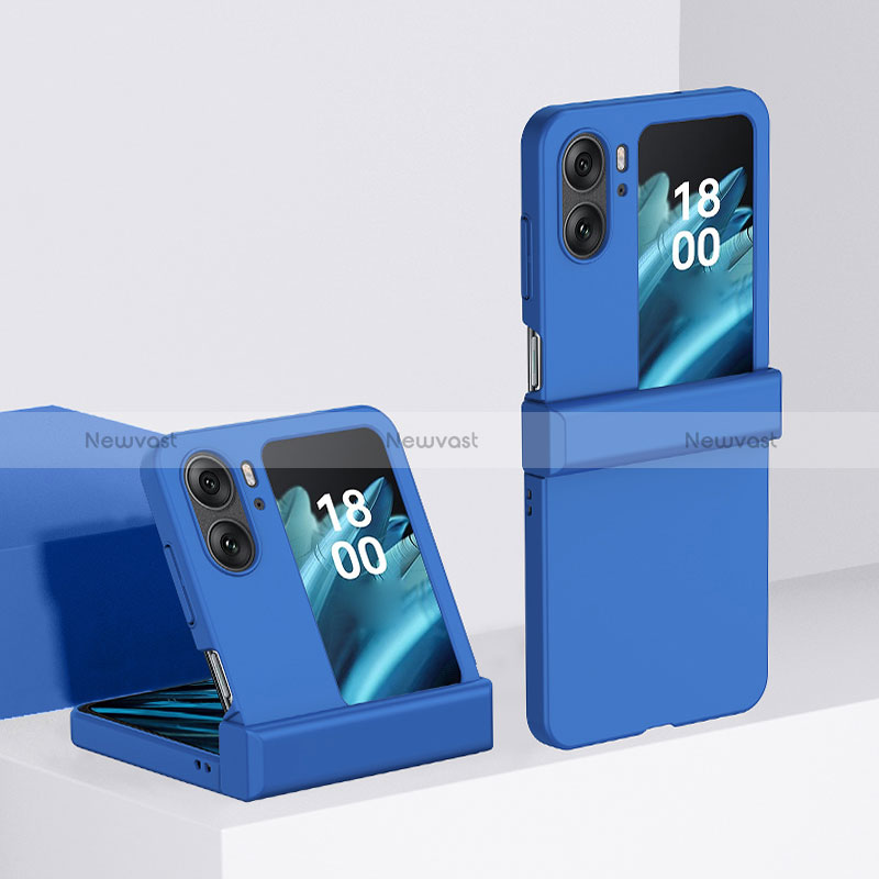 Hard Rigid Plastic Matte Finish Front and Back Cover Case 360 Degrees BH3 for Oppo Find N2 Flip 5G Blue