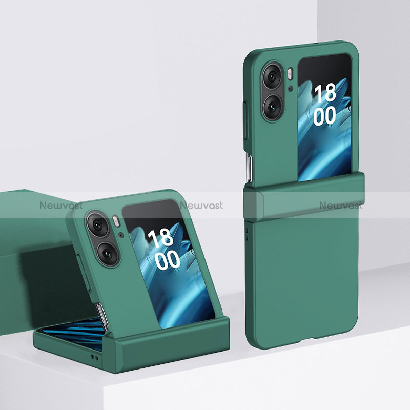 Hard Rigid Plastic Matte Finish Front and Back Cover Case 360 Degrees BH3 for Oppo Find N2 Flip 5G Green