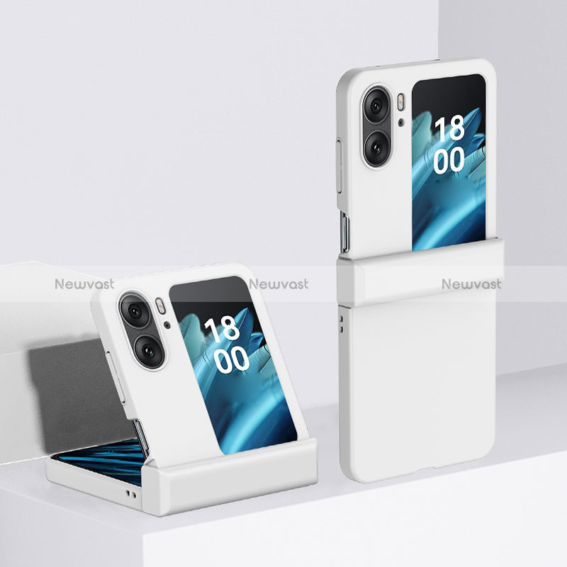 Hard Rigid Plastic Matte Finish Front and Back Cover Case 360 Degrees BH3 for Oppo Find N2 Flip 5G White