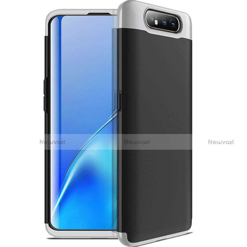 Hard Rigid Plastic Matte Finish Front and Back Cover Case 360 Degrees C01 for Samsung Galaxy A90 4G Silver and Black