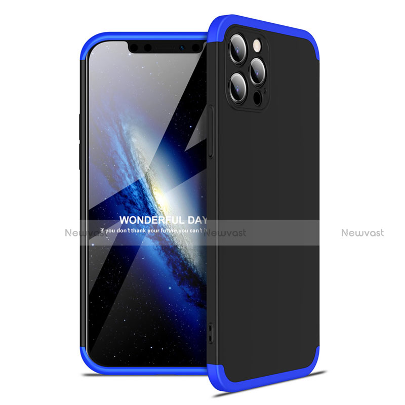 Hard Rigid Plastic Matte Finish Front and Back Cover Case 360 Degrees for Apple iPhone 12 Pro Max Blue and Black