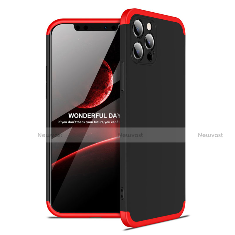 Hard Rigid Plastic Matte Finish Front and Back Cover Case 360 Degrees for Apple iPhone 12 Pro Max Red and Black