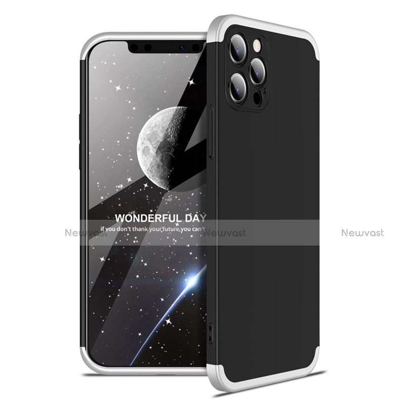 Hard Rigid Plastic Matte Finish Front and Back Cover Case 360 Degrees for Apple iPhone 12 Pro Silver and Black