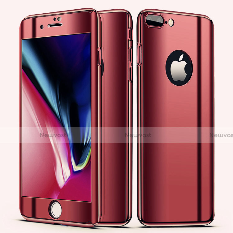 Hard Rigid Plastic Matte Finish Front and Back Cover Case 360 Degrees for Apple iPhone 8 Plus Red