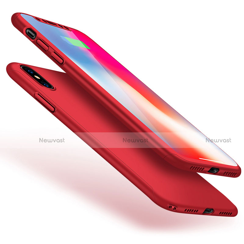 Hard Rigid Plastic Matte Finish Front and Back Cover Case 360 Degrees for Apple iPhone X Red