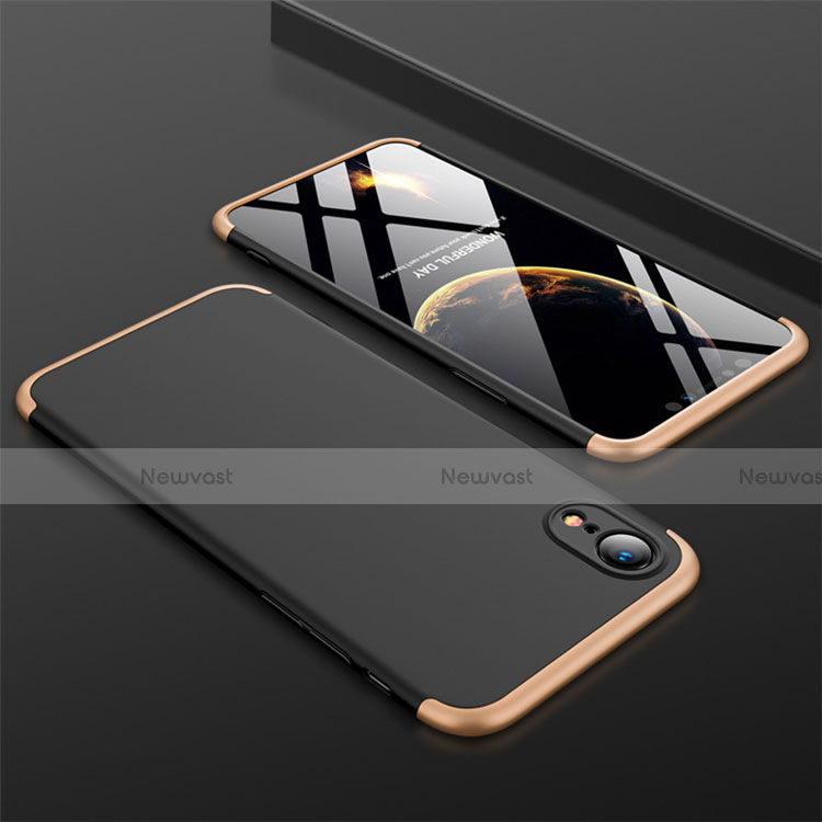 Hard Rigid Plastic Matte Finish Front and Back Cover Case 360 Degrees for Apple iPhone XR Gold and Black