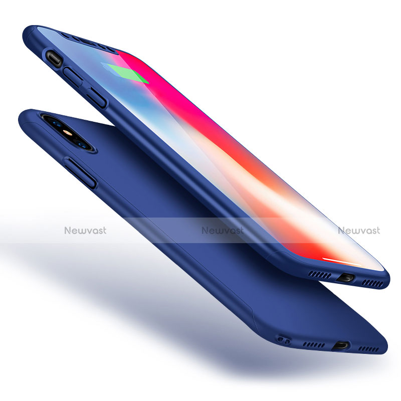 Hard Rigid Plastic Matte Finish Front and Back Cover Case 360 Degrees for Apple iPhone Xs Blue