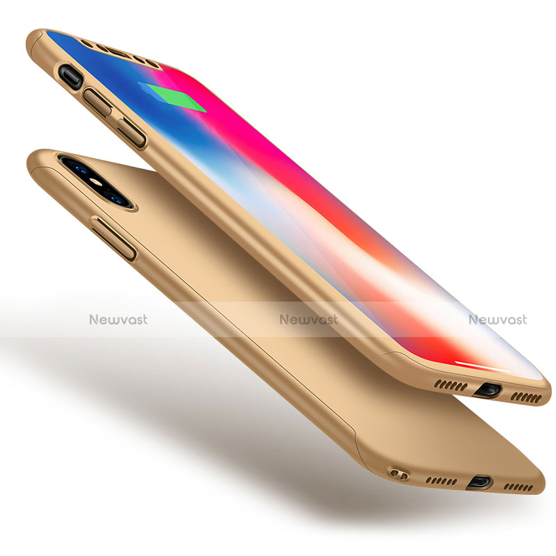 Hard Rigid Plastic Matte Finish Front and Back Cover Case 360 Degrees for Apple iPhone Xs Gold