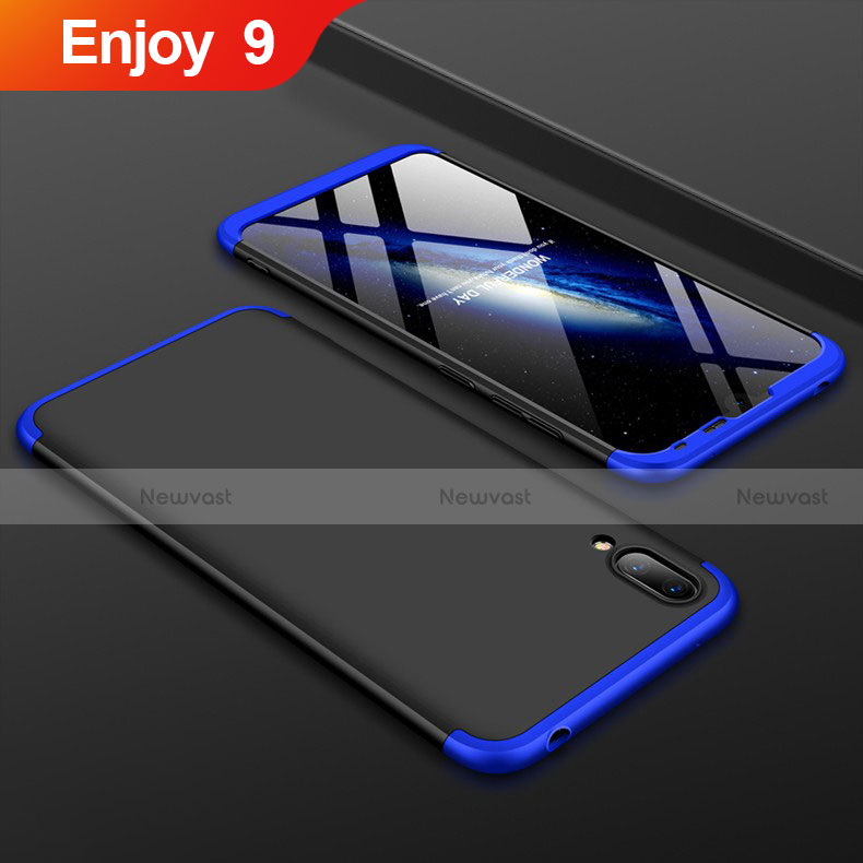 Hard Rigid Plastic Matte Finish Front and Back Cover Case 360 Degrees for Huawei Enjoy 9 Blue and Black