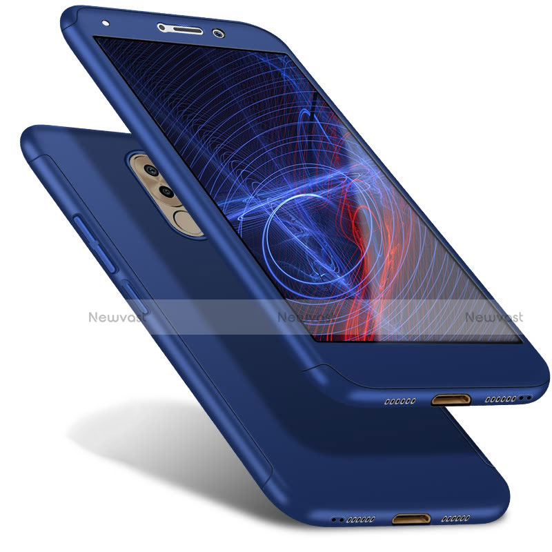 Hard Rigid Plastic Matte Finish Front and Back Cover Case 360 Degrees for Huawei GR5 (2017) Blue