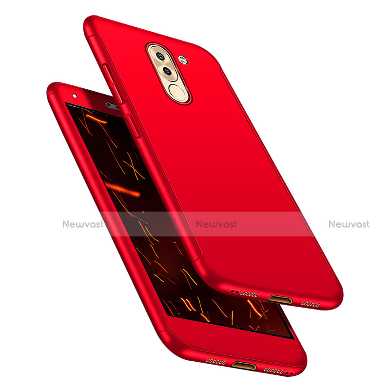 Hard Rigid Plastic Matte Finish Front and Back Cover Case 360 Degrees for Huawei GR5 (2017) Red