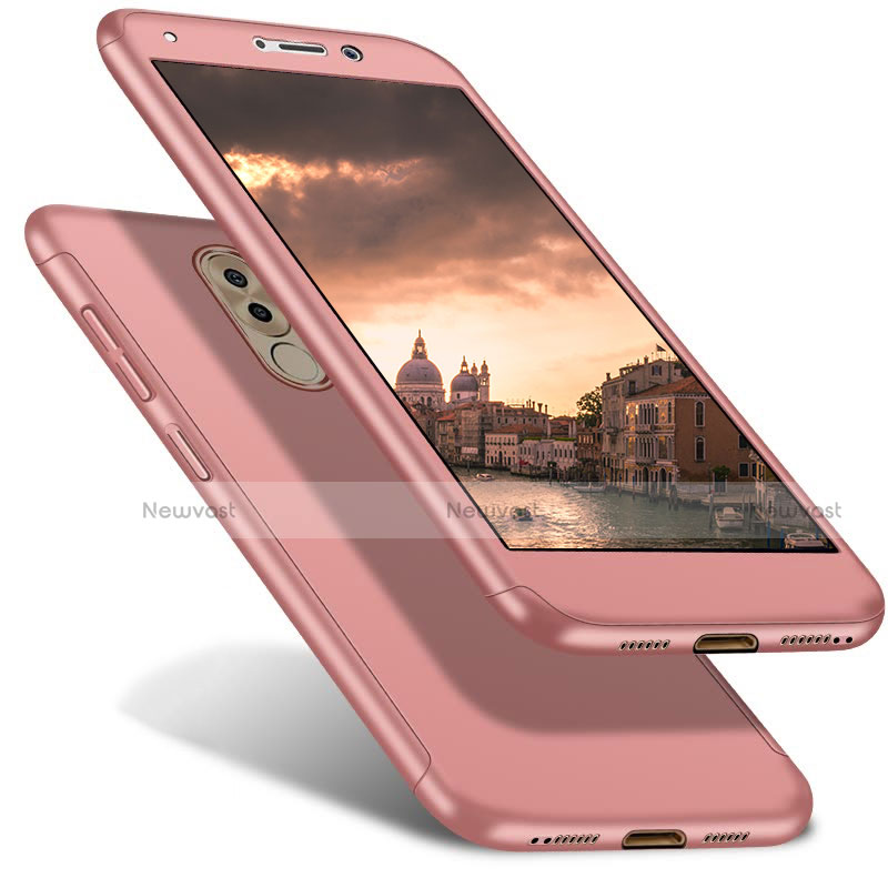 Hard Rigid Plastic Matte Finish Front and Back Cover Case 360 Degrees for Huawei GR5 (2017) Rose Gold