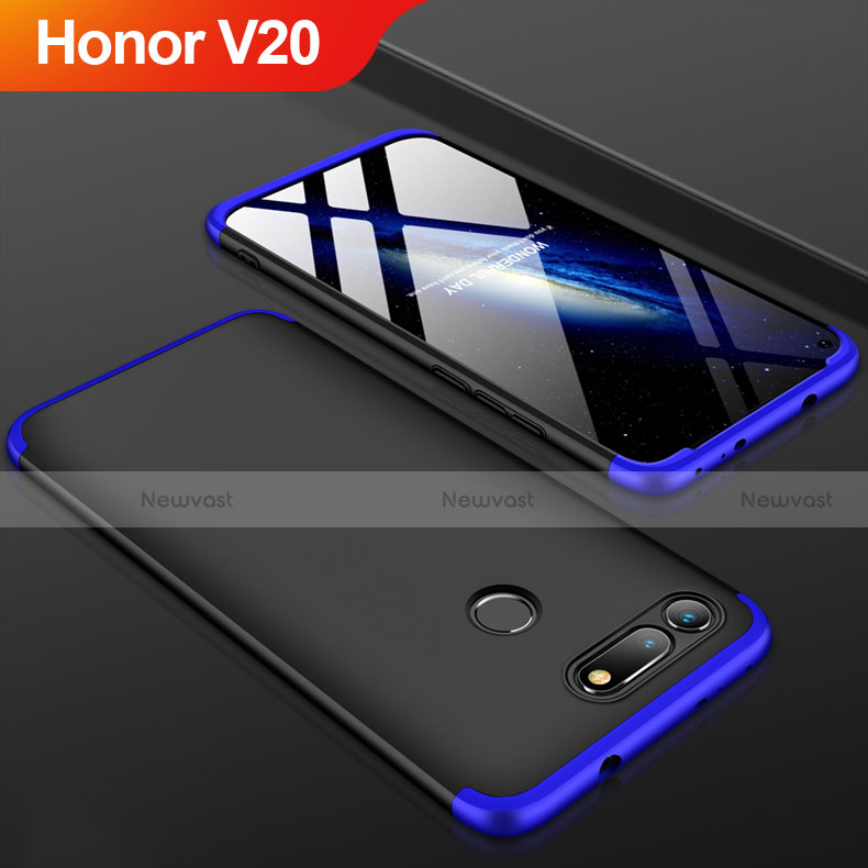 Hard Rigid Plastic Matte Finish Front and Back Cover Case 360 Degrees for Huawei Honor V20 Blue and Black