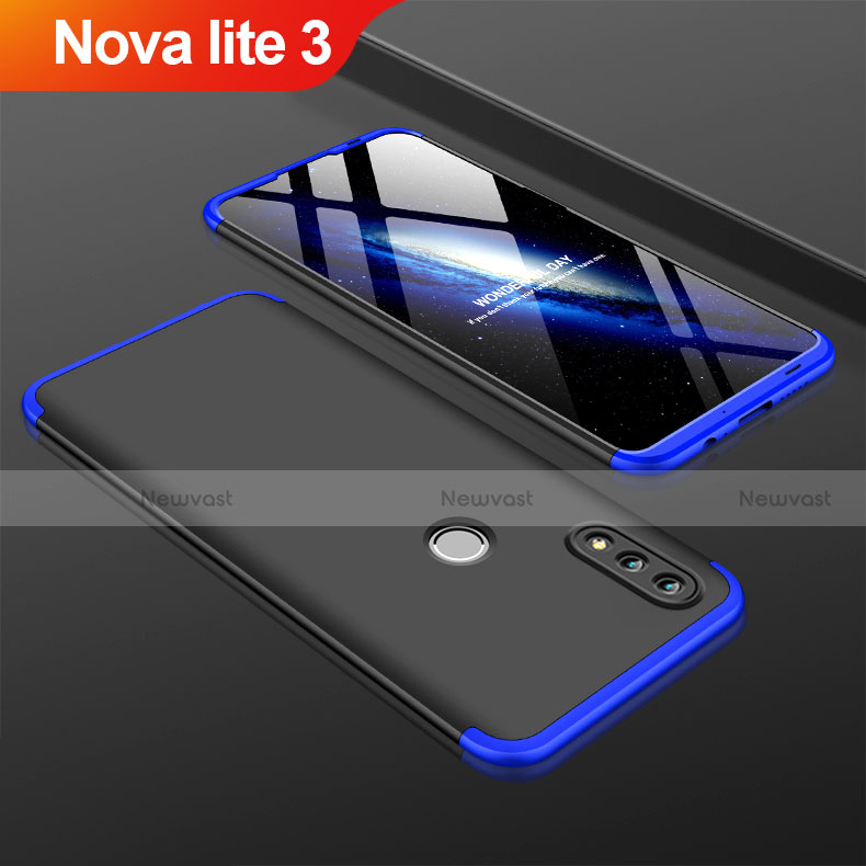 Hard Rigid Plastic Matte Finish Front and Back Cover Case 360 Degrees for Huawei Nova Lite 3 Blue and Black