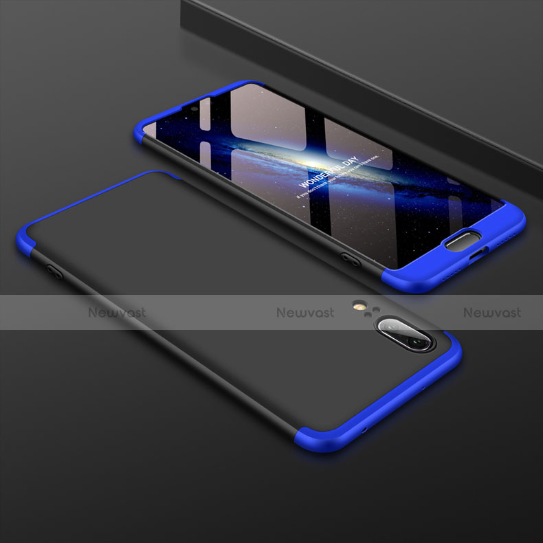 Hard Rigid Plastic Matte Finish Front and Back Cover Case 360 Degrees for Huawei P20 Blue and Black