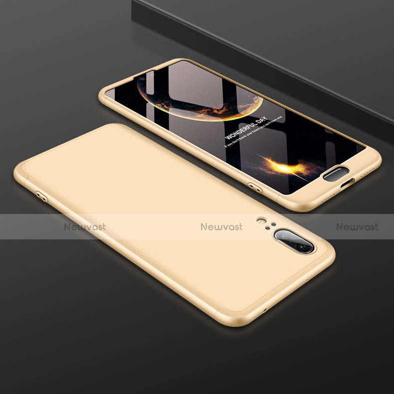 Hard Rigid Plastic Matte Finish Front and Back Cover Case 360 Degrees for Huawei P20 Gold