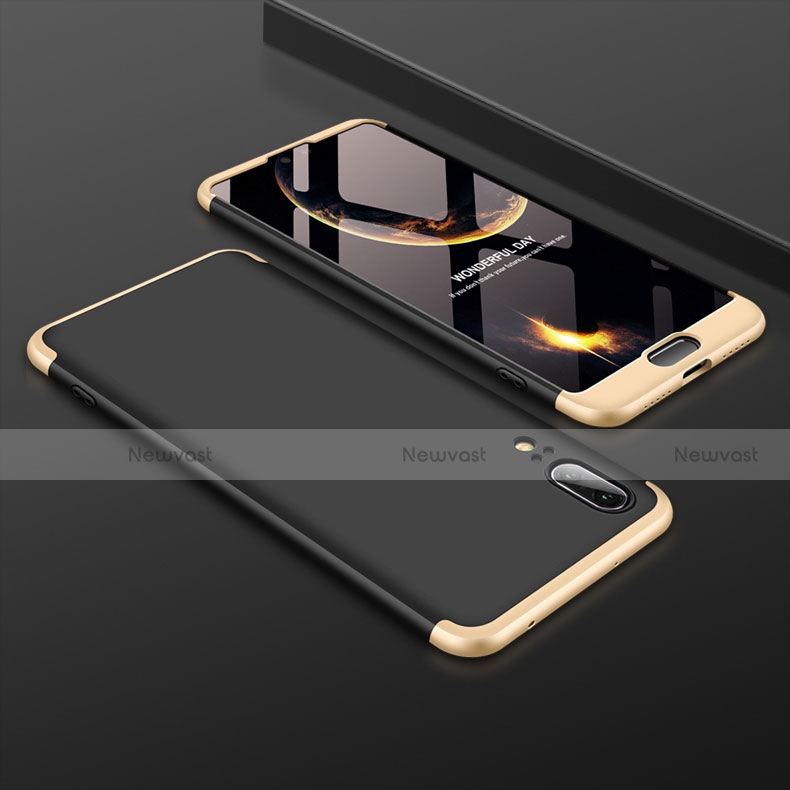 Hard Rigid Plastic Matte Finish Front and Back Cover Case 360 Degrees for Huawei P20 Gold and Black